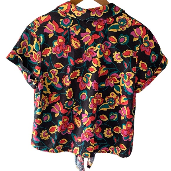 Modcloth Retro Floral Crop Linen Blend Top Size Medium - Picture 7 of 9